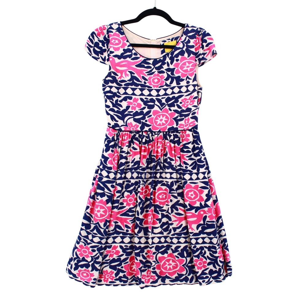 Maeve Peralta Fit Flare Dress size 0 Blue Pink Cap Sleeve Floral Cottagecore